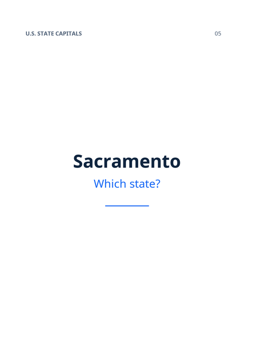 Actual capital-side card: Sacramento and Which state?, without the answer or extra instructions.